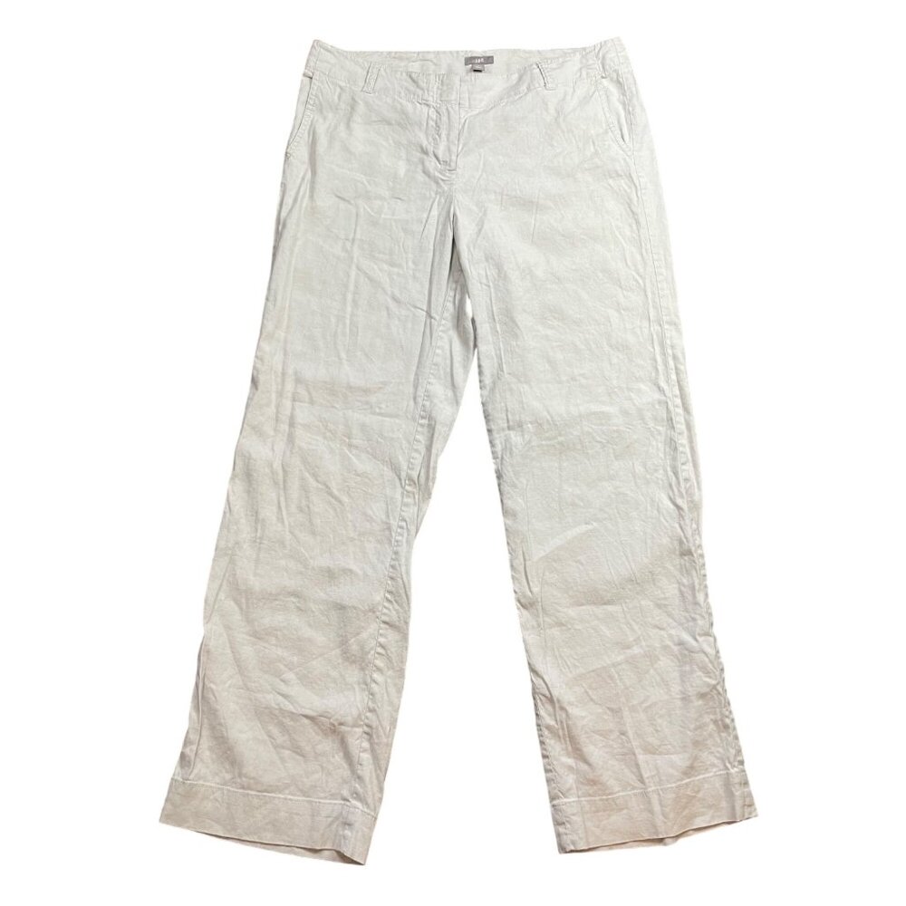 J. Jill Wide Leg Pants Women's Size 12 Stretch‎ Khaki Linen Rayon Blend FLAW